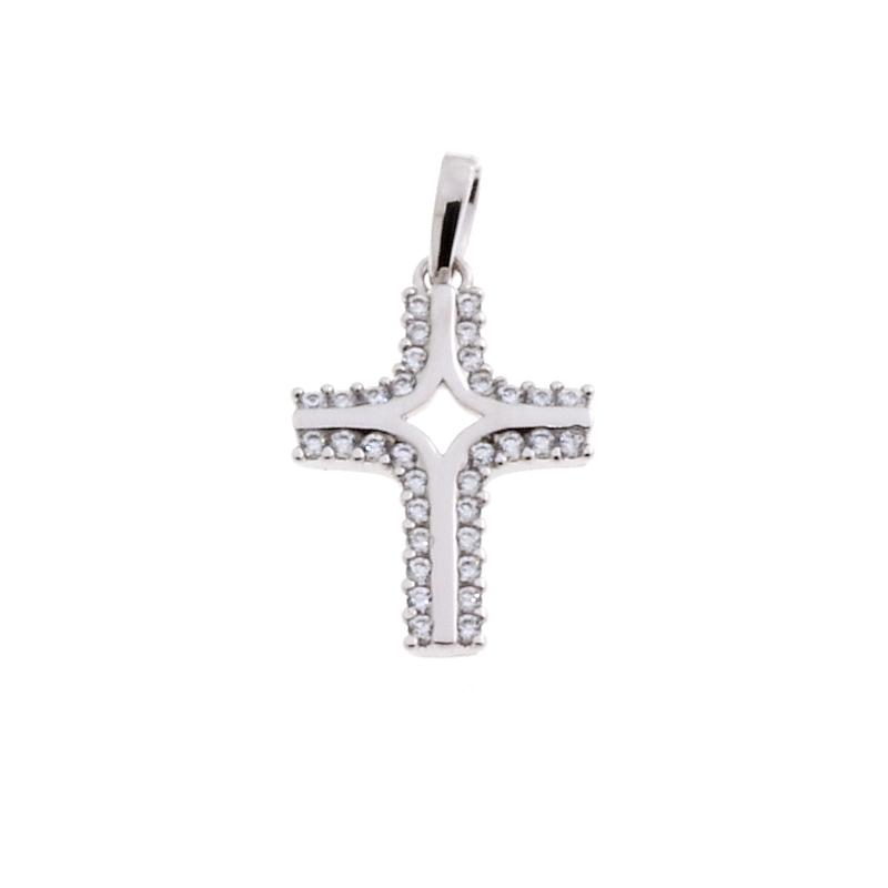 18 Kt White Gold Cross with Cubic Zirconia