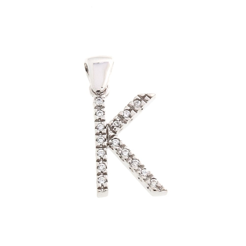 18 Kt White Gold Pendant K Letter with Cubic Zirconi (1,5 Cm)