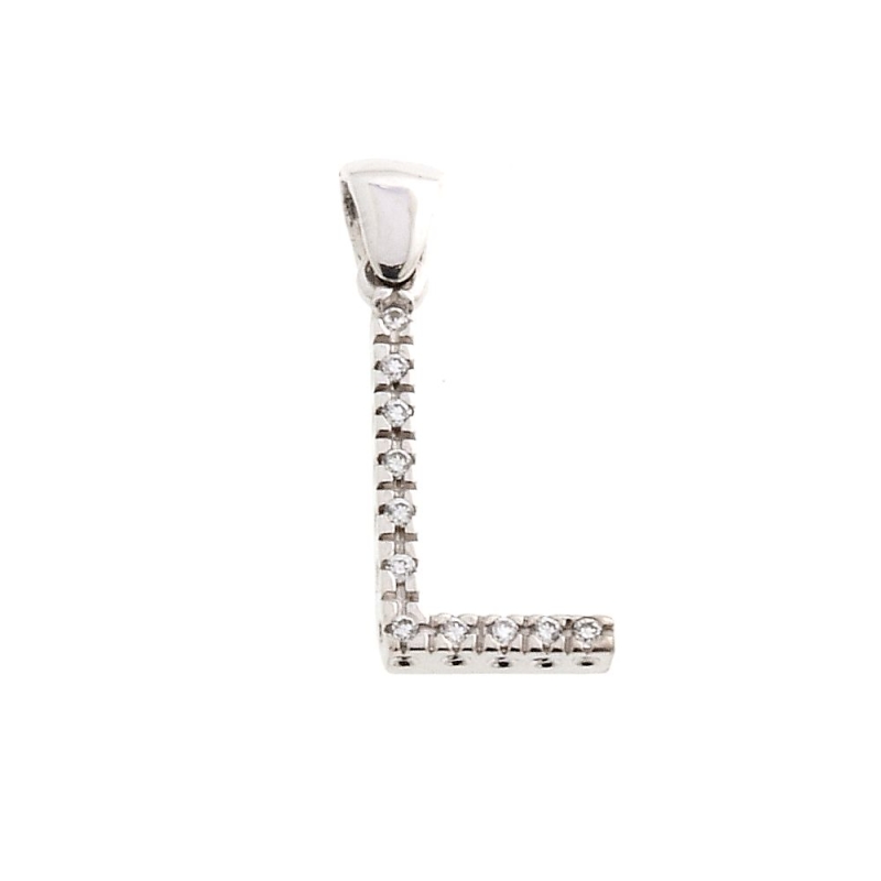 18 Kt White Gold Pendant L Letter with Cubic Zirconi (1,5 Cm)