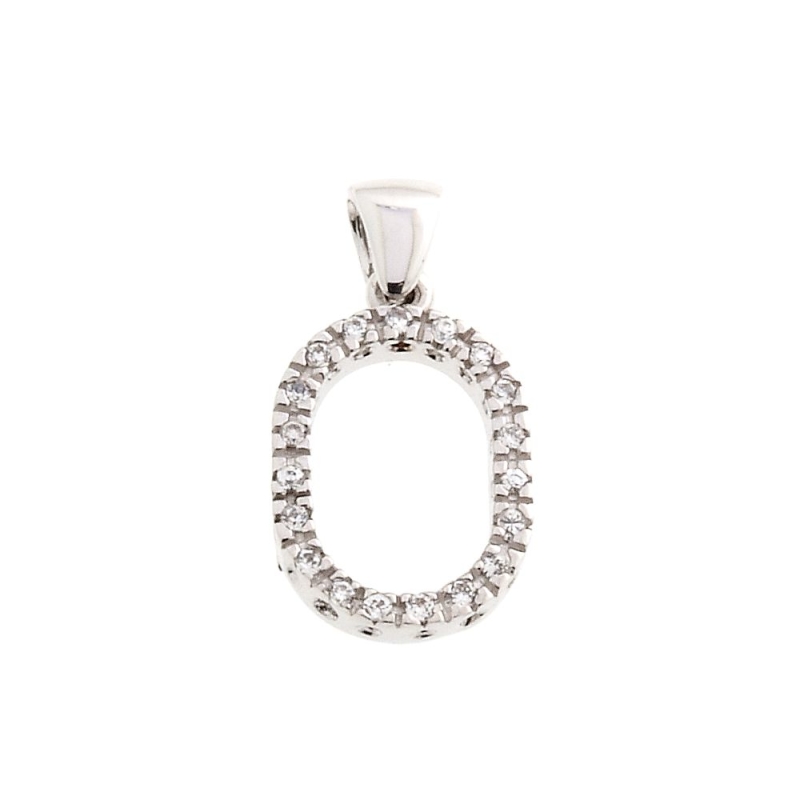 18 Kt White Gold Pendant O Letter with Cubic Zirconi (1,5 Cm)