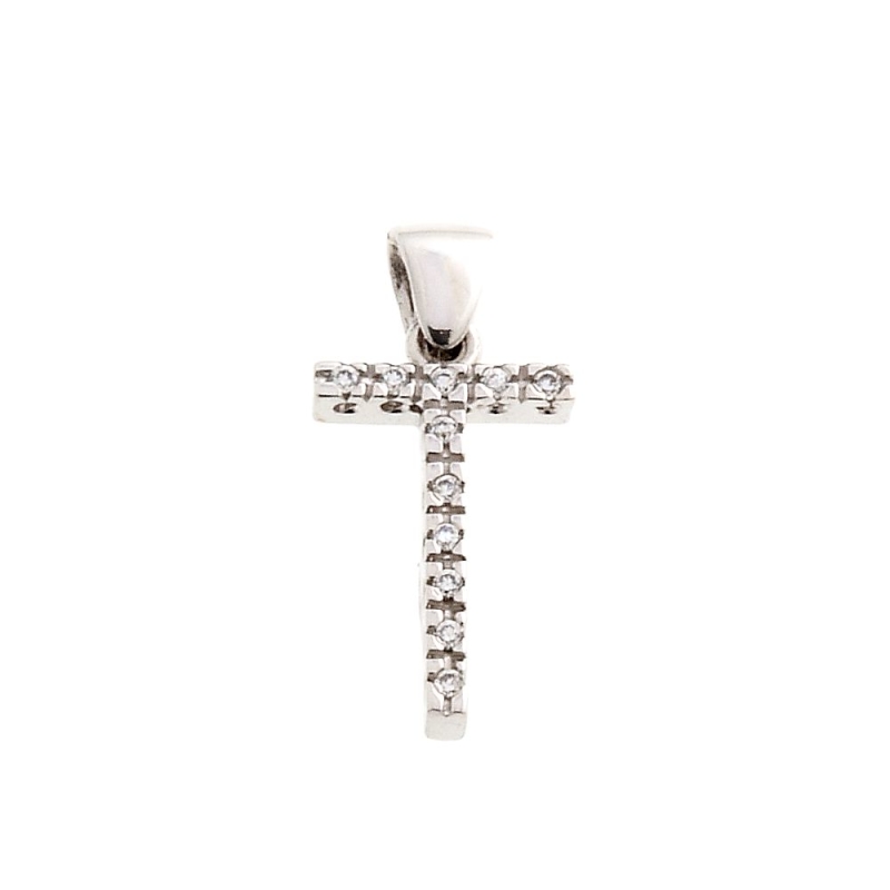 18 Kt White Gold Pendant T Letter with Cubic Zirconi (1,5 Cm)