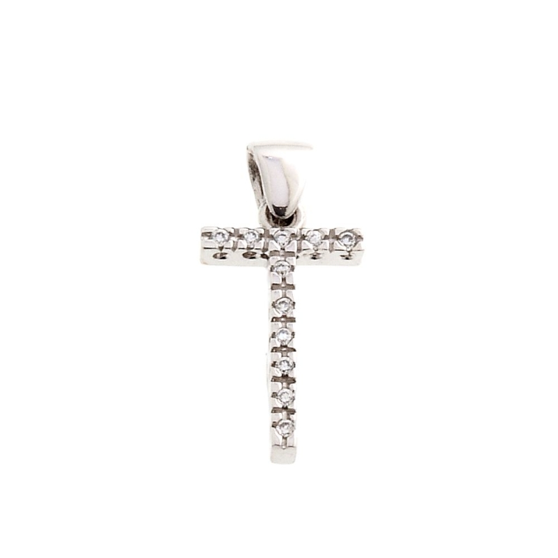 18 Kt White Gold Pendant T Letter with Cubic Zirconi (1,5 Cm)