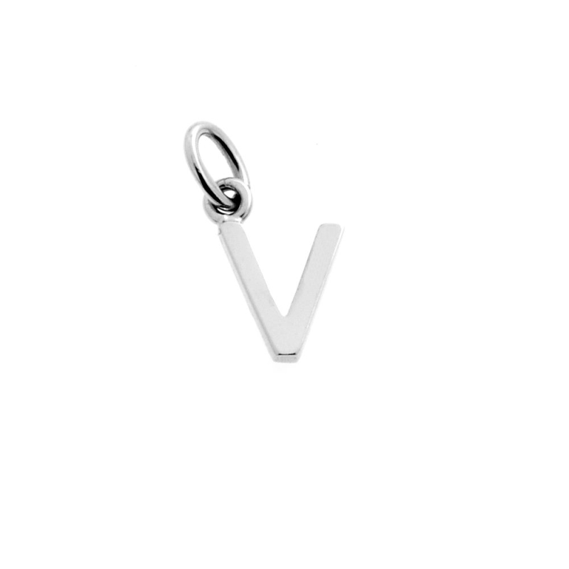 18 Kt White Gold Pendant V Letter (0,8 Cm)