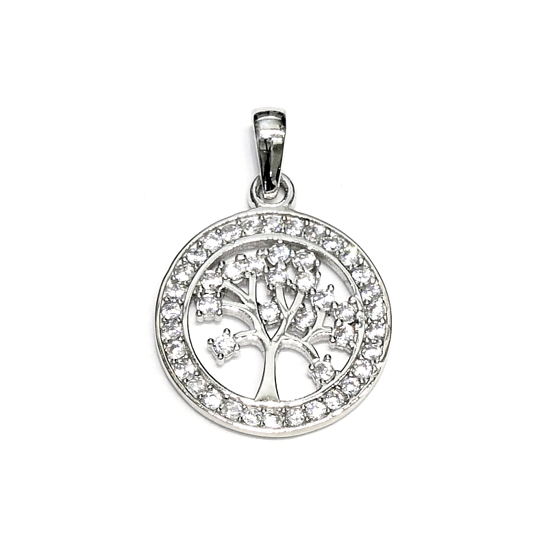 18 Kt White Gold Tree of life with Cubic Zirconia