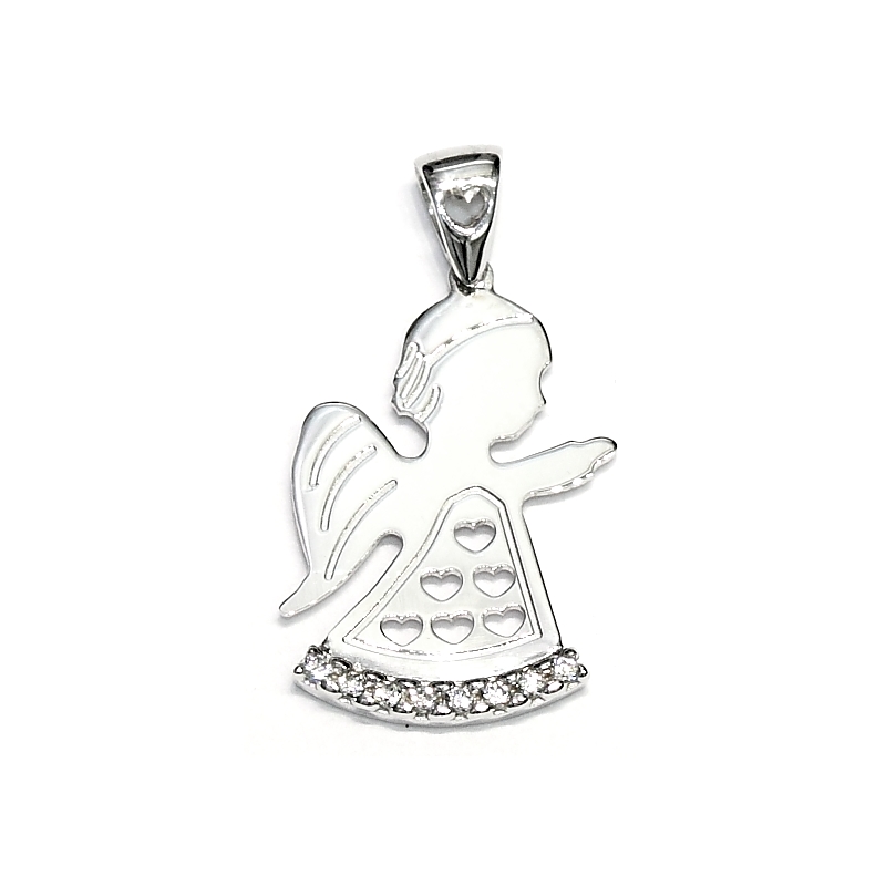 18 Kt White Gold Angel with Cubic Zirconia