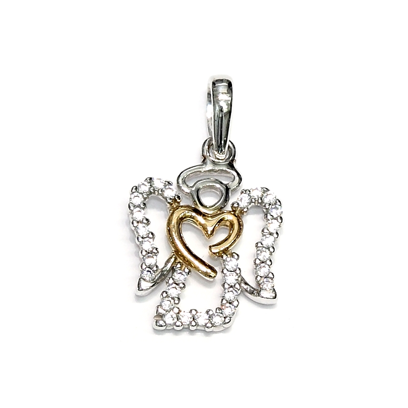 18 Kt White and Yellow Gold Angel with Cubic Zirconia