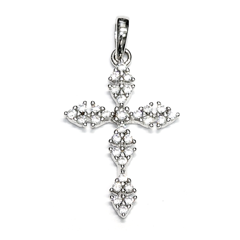 18 Kt White Gold Cross with Cubic Zirconia