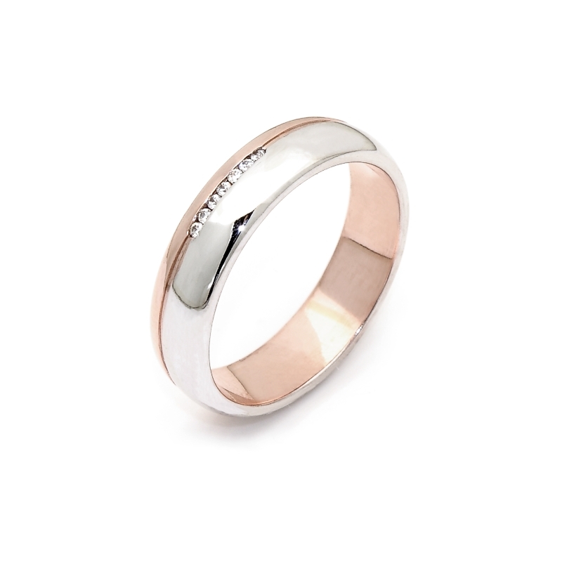Two-Color Gold Wedding Ring Rose and White Mod. Tenerife mm. 5