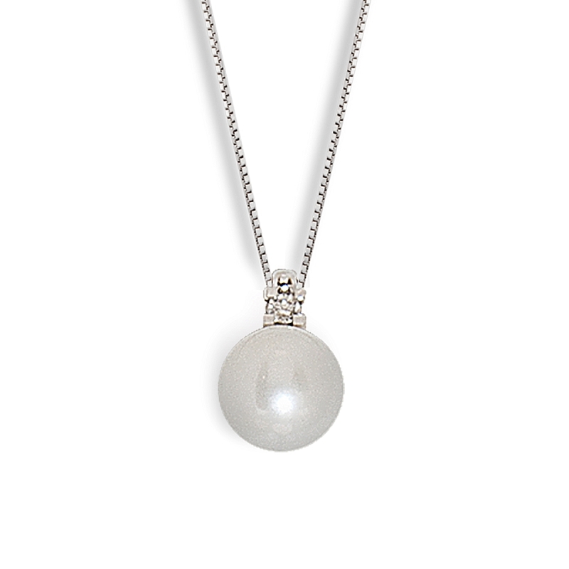 18 Kt. Gold Pendant with 7,5-8 mm. Pearl and 0,06 Ct. Natural Diamond
