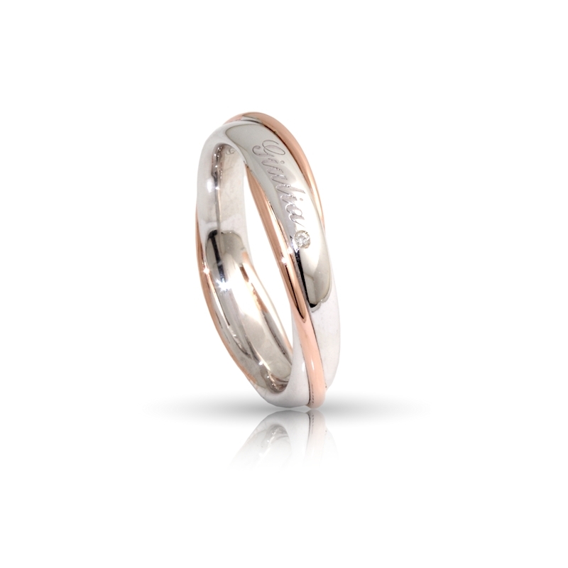 Two-Color Gold Wedding Ring Rose and White Mod. Santiago mm. 4,20