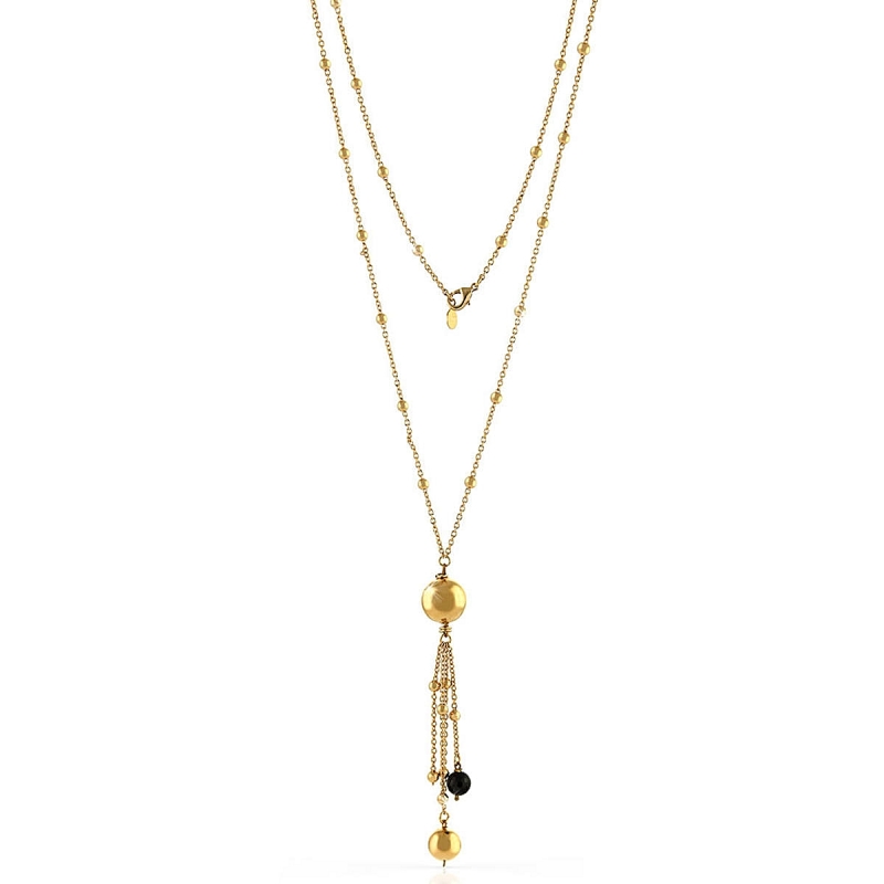 UNOAERRE - Collana lunga con sfere in bronzo e lucide e colorate.