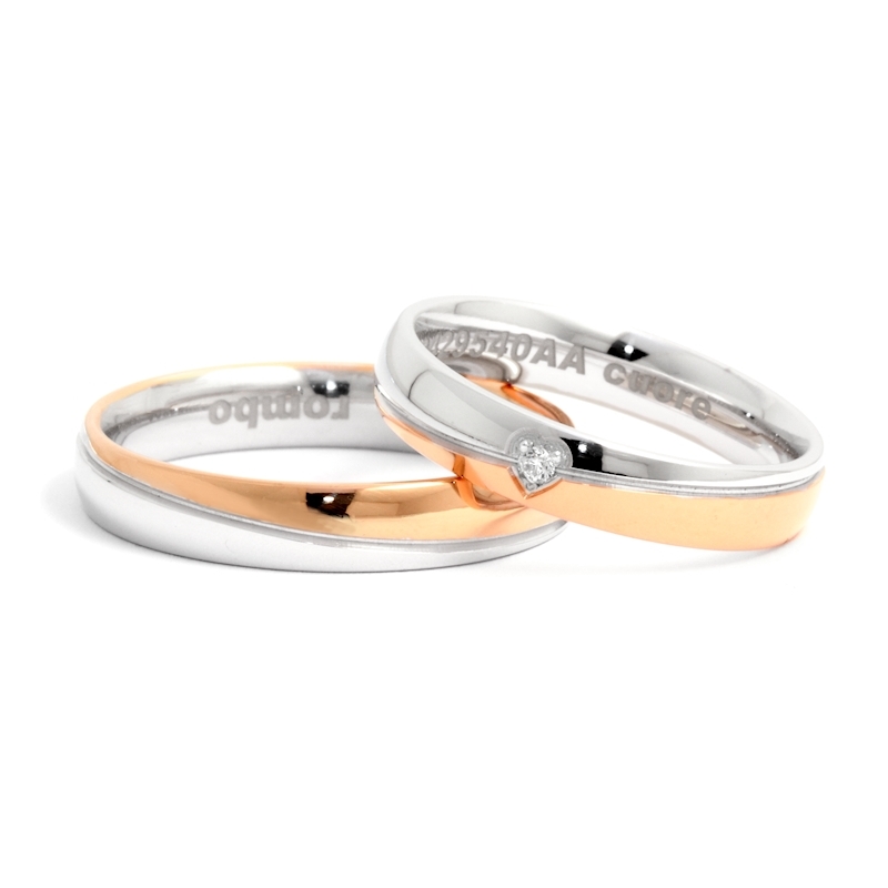 Two-Color Gold Wedding Ring Rose and White Mod. Veronica mm. 4,0