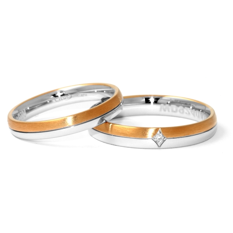 Two-Color Gold Wedding Ring Rose and White Mod. Maya mm. 3,5
