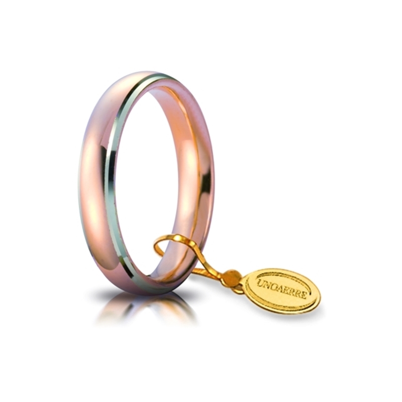 UNOAERRE 18Kt Two-Color Gold Wedding Ring Mod. Confort Rose/White