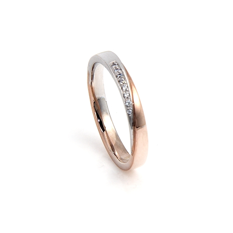 Two-Color Gold Engagement Ring Rose and White Mod. Panama mm. 2,8
